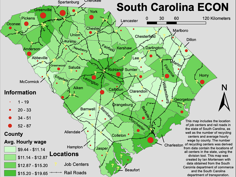 Example of student work includes a map of South Carolina.