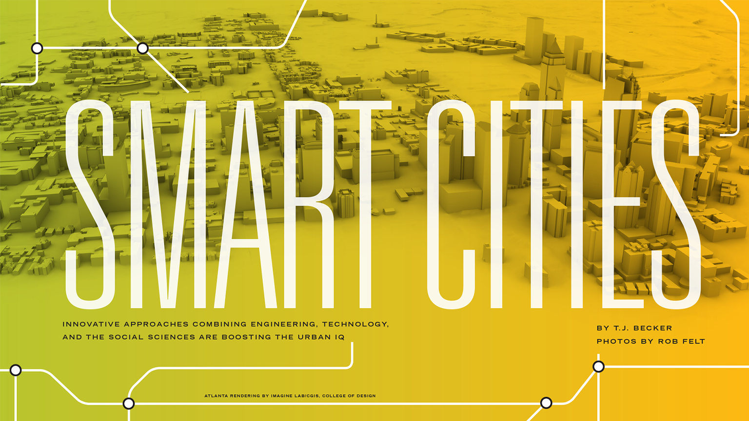 Smart Cities Text over a render of Atlanta buildings 